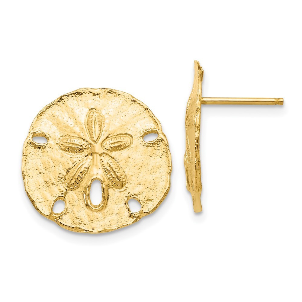 10k Yellow Gold Large Sanddollar Post Earrings 16mm High X 16mm Wide